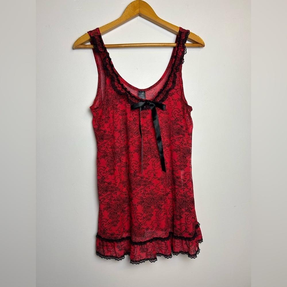 Smart Sexy Mini Dress Lace Size M Red‎ Stretchy Ribbon  Slip hem Sexy feminine